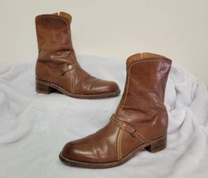 Vintage 70's Weeds by Florsheim Men's Brown Leather Ankle Boots Side Zip Size 8D - Picture 1 of 13
