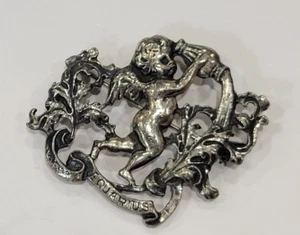 Cherub Angel Baby Aquarius Zodiac Water Sign Silver Vintage Brooch Pin - Picture 1 of 5