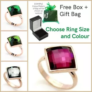 Large Sparkly Square Crystal Top Rose Gold finish Dress Ring + Box + Gift Bag - Picture 1 of 18