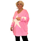 WOMENS JUMPER LADIES SWEATER PLUS SIZE OVERSIZED V NECK KNITTED WITH STARS