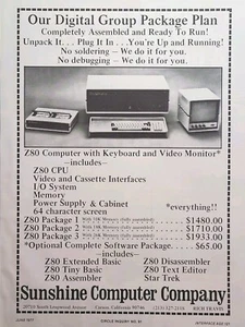 Sunshine Computer Company Carson CA Z80 paquetes completos anuncio impreso vintage 1977 - Imagen 1 de 4