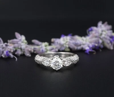 Anillo de compromiso pavé de diamantes de 1,5 quilates caña euro paladio tamaño 7,25 único RG3870 Foto 1 de 4