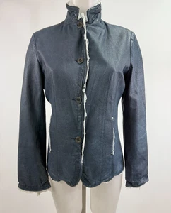 Jakett New York Blue Leather Cotton Lined Fringe Detail Jacket Sz S - Picture 1 of 6