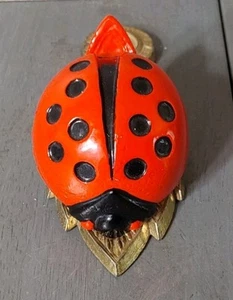 Vintage Allied Brass Red Enameled Lady Bug Paper Clip Wall Holder - Picture 1 of 7