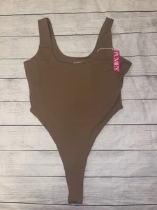 Womens Large Pumiey Brown High Rise Thing Bodysuit NWT  - Picture 1 of 3