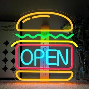 Burger Open Neon LED Sign for Retail Restaurants Shop Takeaway Decoration - Picture 1 of 7