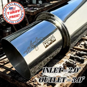 HKS HI-POWER UNIVERSAL SINGLE EXHAUST MUFFLER Inlet 2.0 Outlet 3.0 Inches SS - Foto 1 di 9