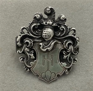 Vintage Sterling Silver Coat of Arms Trombone Clasp Brooch Pin - Picture 1 of 6