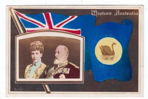 Antigua postal del rey Eduardo VII y Alejandra bandera de Australia Occidental de Perth 1907 - Imagen 1 de 2