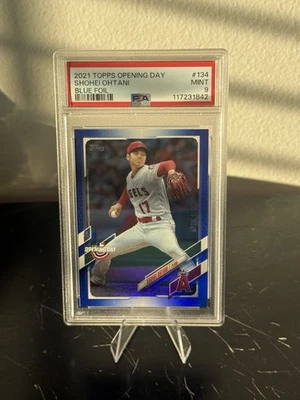 🔥Shohei Ohtani 2021 Topps Opening Day #134 Blue Foil PSA 9 MINT 🔥 Pop 9!  - Image 1 of 4