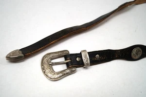 Vtg DUN DEE Wstrn Conch Silver Leather Belt Made In USA Unisex 32" in Black B253 - Picture 1 of 18