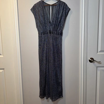 Moulinette Soeurs Blue Anthropology  V Neck Shimmer Maxi Dress US 8 NWT Liner - Image 1 of 4