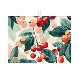 Cherry Pattern Dish Drying Mats for Kitchen Counter Absorbent Reversible Micr... - Picture 1 of 6