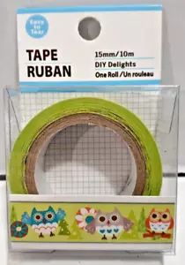 1 Roll Washi Tape OWL PATTERN For Scrapbooking and Crafting - 15mm/10m NEW - Picture 1 of 4