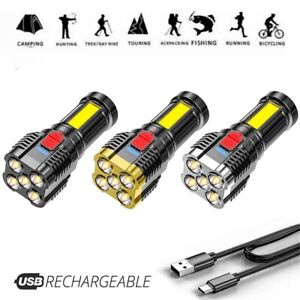 Rechargeable COB Flashlight 9000LM Super Bright LED Torch for Outdoor Use