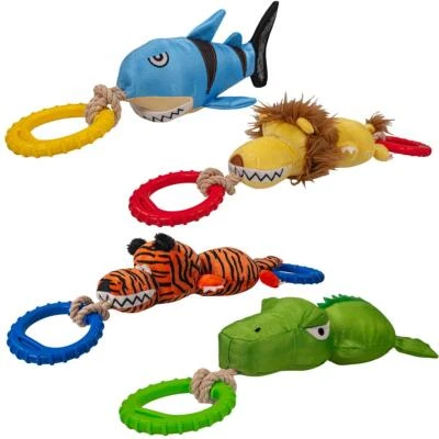 Hundespielzeug quietscher Polyester Plüsch Tiger Krokodil Hai Hund Spielzeug Set - Bild 1 von 4