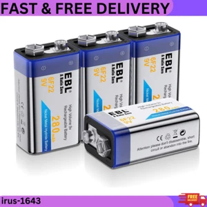 EBL 9V Rechargeable Batteries NiMH 280mAh for Smoke Alarm Detector, 4-Packs - Picture 1 of 9