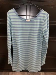 Matilda Jane Women’s Long Sleeved Boat Neck Blue/Green Striped Shirt Size Large - Picture 1 of 5