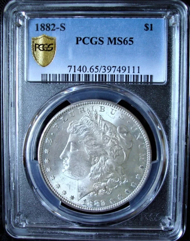 1882-S Morgan Silver Dollar - PCGS MS 65 - Gold Shield Cover