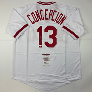 Autographed/Signed Dave Concepcion Cincinnati White Baseball Jersey JSA COA
