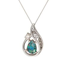 Ivy Gems 9ct White Gold Triplet Opal and Diamond Fancy Scroll Work Pendant 