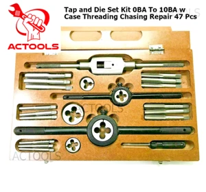 Juego de grifos y troqueles 0BA a 10BA con estuche roscado persecución reparación 47 piezas ACTOOLS del Reino Unido - Imagen 1 de 16