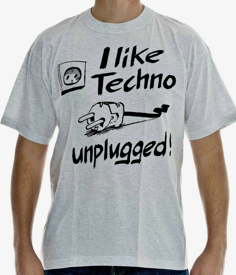 T-shirt che mi piace techno scollegata! Maglietta Fun Taglia XL Grigio Cotone Serigrafato - Immagine 1 di 1