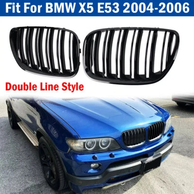 Parrilla delantera ABS negra brillante doble línea para BMW X5 E53 2004-2006 Foto 1 de 4