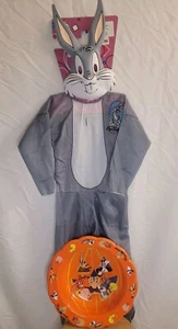 VTG 90s Bugs Bunny Halloween Costume Kid 8-10 Collegeville With Large Candy Bowl - Picture 1 of 12