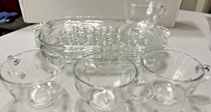 Vintage clear glass set of 4 snack plates & cups teardrop pattern (3 sets avail) - Picture 1 of 5