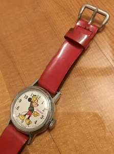 ✅ Orologio Vintage Donna Anni 60 Time Ingersoll Topolino Mani Muovibili - Cinturino Rosso - Foto 1 di 5