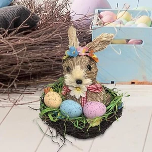 Woven Easter Bunny Basket Easter Basket Ornament for Lawn Outdoor Balcony - Picture 1 of 6