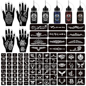 Kits de tatuajes temporales henna 5 tintas 96 plantillas hágalo usted mismo arte regalos para niños - Imagen 1 de 7