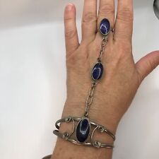 Mexican Alpaca Silver Slave Bracelet Purple Glass Stone Ring Mexico Belly Dance