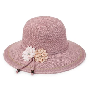 Summer Women Beach Hat Foldable Sunhat Portable Wide Brim Bowknot Flower Travel - Picture 1 of 4