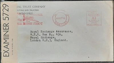 (CAN-236) CANADA 1941 envelope with meter stamp from WINNIPEG to LONDON UK - Image 1 of 2