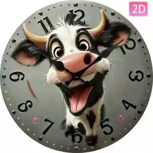 Happy Cow Wall Clock, Round Silent Digital Clock 10 inch AA batterie - Picture 1 of 5