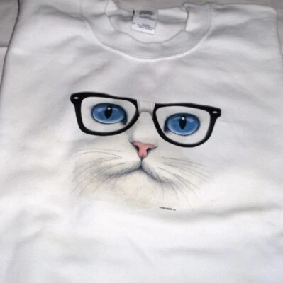 Gafas Nerd "Cat Face - Blue Eyes" - Sudadera polar cuello redondo Gildan (blanco) Foto 1 de 3