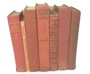 7 Vintage Red Books Modern Hardcover Decorative Bookshelf Decoration Staging  - Picture 1 of 12