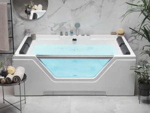 Whirlpool Badewanne Doppelwanne mit Glas freistehend 170 x 120 cm - Bild 1 von 11