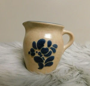 Pfaltzgraff Folk Art Cream Pitcher Creamer Tan Blue 4 1/4" - Picture 1 of 3