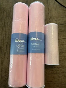 TULLE SPOOL Lot of 3 - 2 ea 12" X 25 YARD SPOOLS Pink and 1 ea glitter spool 6" - Picture 1 of 3