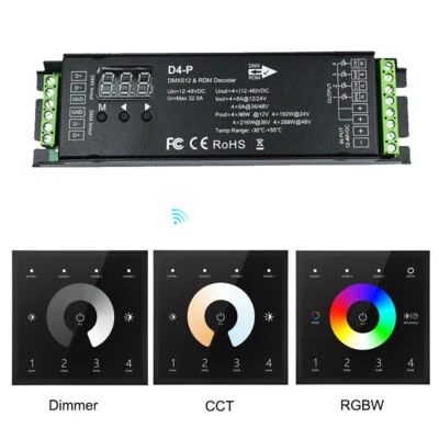 4CH DMX512 RDM Decoder Dimmer CCT RGBW RGBWW LED Strip light remote Controller - Image 1 of 4
