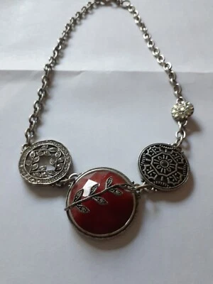 Lucky Brand Jeans Red & Silver Tone Statement Necklace Tribal Grandma  - Image 1 of 4