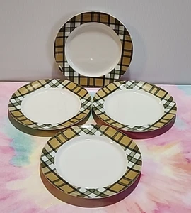 Set of 4 Spode Glen Lodge Tartan-Tan 8" Dessert Plates - Picture 1 of 14