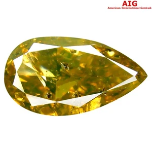 1.00 ct AIG Certified Pear Cut (9 x 5 mm) Natural Fancy Greenish Yellow Diamond - Picture 1 of 4