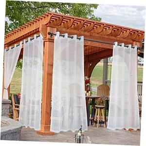 White Outdoor Sheer Curtains for Patio Waterproof, 4 Panels - 54 x 120 Inch - - Picture 1 of 8