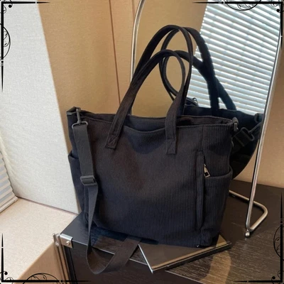 Women Striped Velvet Handbag Shoulder Bag Large Capacity Travel Corduroy Tote - Image 1 of 4