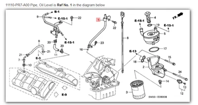 Tubo NSX HONDA ACURA GENUINO OEM, filtro de aceite a nivel de aceite ☆ 11110-PR7-A00 ☆ Foto 1 de 2