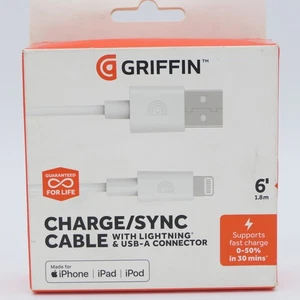 Griffin Fast Charge / Sync Cable w/ Lightning Connector 6Ft White M-Fi Certified - Picture 1 of 4